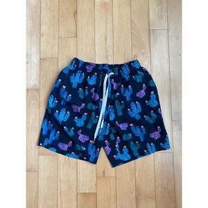 Chubbies Swim Trunks Mens Small Navy Blue Cactus Print 7" Inseam Mesh Lined
